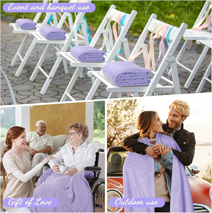 Buryeah 24 Pcs Flannel Throw Blanket Bulk 50 x 60 in Sleepover Blanket Outdoor Wedding Throw Lightweight, Oeko-tex Standard 100 Certified for Sofa Homeless Gifts (Light Purple)