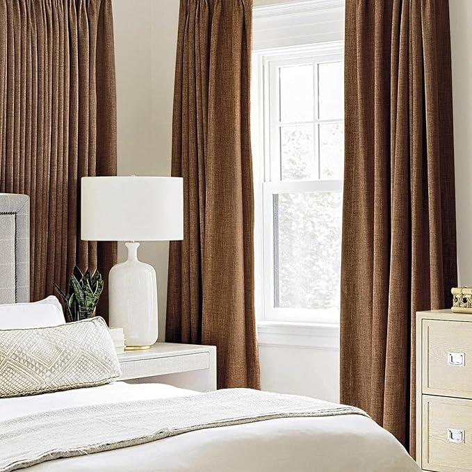 MIULEE Linen Curtains for Bedroom 100% Blackout Thermal Insulated Brown Grommet Room Darkening Curtains & Drapes Fall Decor for Living Room Nursery 52 x 63 Inch (2 Panels)