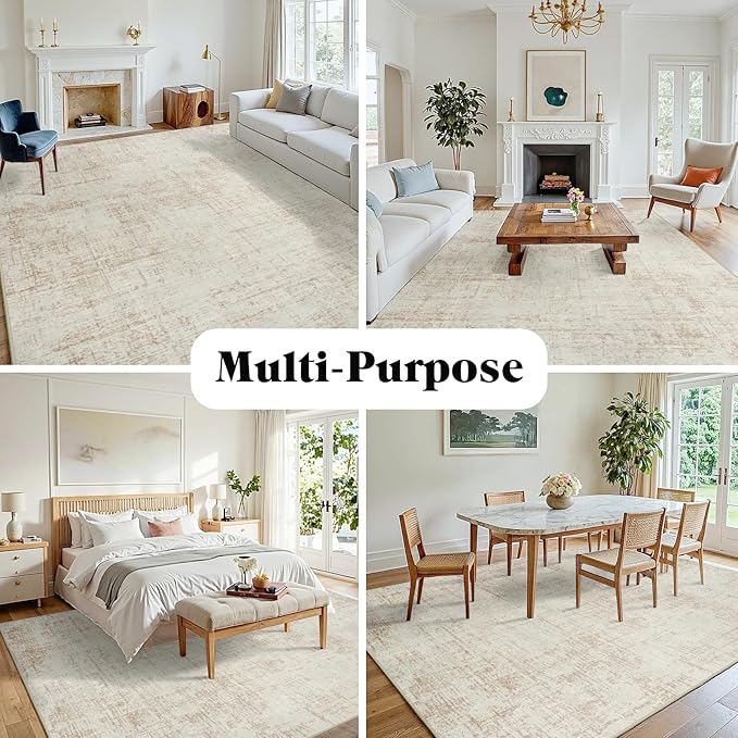 5x7 Area Rugs for Living Room Washable Rug: Anti-Skid Abstract Modern Living Room Rug Soft Thin Carpets Indoor Floor Non-Shedding Carpet for Bedroom Dining Farmhouse Nursery Beige White