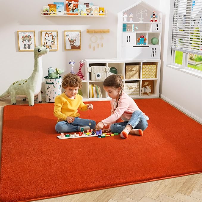 Amearea Large Modern Area Rugs for Bedroom Living Room, 6x9 Feet Orange Thickened Memory Foam Rug, Fluffy Indoor Washable Rugs Non Slip Minimalist Carpet for Boys Girls Dorm Nursery Room Decor