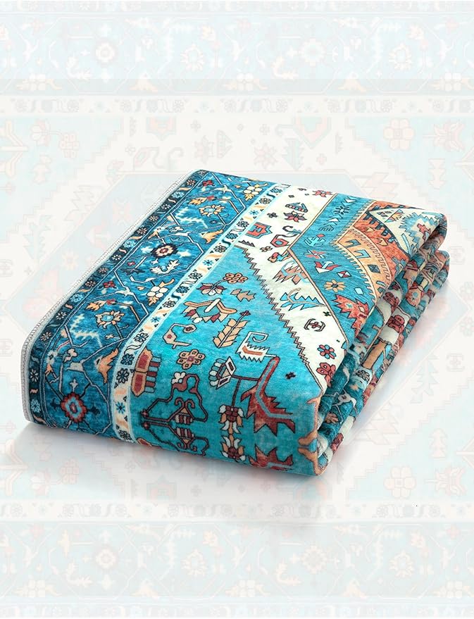 SERISSA Boho Kitchen Runner Rug, 3x7 Washable Non-Slip Runner Rug for Hallways Kitchen Rug, Ultra Soft Vintage Blue Print Distressed Tribal Floor Carpet Runner for Bedroom Entryway Laundry Room