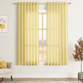 Yellow Linen Curtains 63 Inches Long for Bedroom Back Tab Light Filtering Privacy Sheer Curtains Modern Farmhouse Coastal Decor Yellow Cotton Textured Gauze Curtain for Bathroom 2 Panel Set 52x63
