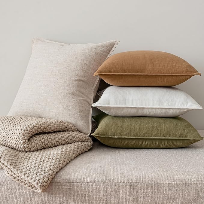 MIULEE Brown Linen Pillow Covers Pack of 4 Decorative Natural Solid Throw Pillow Covers Soft Accent Boho Farmhouse Couch Pillowcases Modern Spring Home Decors for Living Room Bed Sofa 20x20 Inch