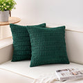 Pack of 2 Christmas Green Corduroy Decorative Throw Pillow Covers 24x24 Inch Soft Striped Pillow Covers Modern Farmhouse Home Decor for Sofa Living Room Couch Bed（Blackish Green）