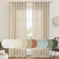 LAMIT Natural Linen Curtains 90 Inch for Living Room, Back Tab and Rod Pocket Linen Textured Sheer Curtains Light Filtering Curtains for Bedroom/French Door, Set of 2, 52 x 90 Inch, Linen