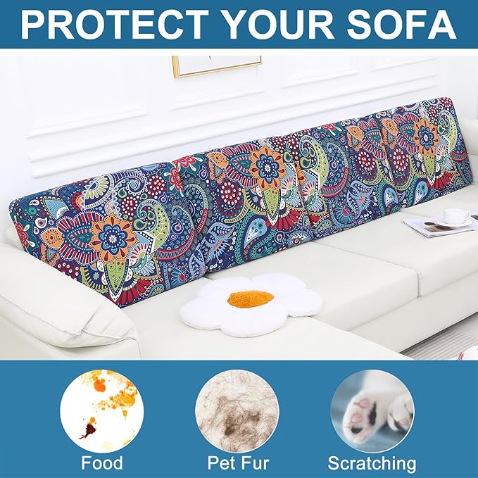 Smiry Printed Couch Cushion Covers, Stretch Soft Couch Covers for Sofa, Washable Non-Slip Sofa Slipcover Furniture Protector for Indoor and Outdoor (Backrest L, Blue Green)