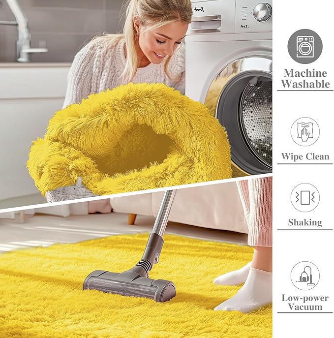OLANLY 2x5 Machine Washable Runner Rugs for Hallway, Soft Fluffy Shaggy Bedside Rugs for Bedroom, Living Room, Indoor Floor Carpet for Kids Girls and Boys, Nursery Rooms, Home Decor Aesthetic, Yellow