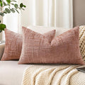 decorUhome Summer Pink Chenille Throw Pillow Covers 12x20 Set of 2 Textured Soft Cozy Slubby Couch Pillow Covers Modern Farmhouse Boho Decorative Pillow Cases for Bed Sofa Living Room