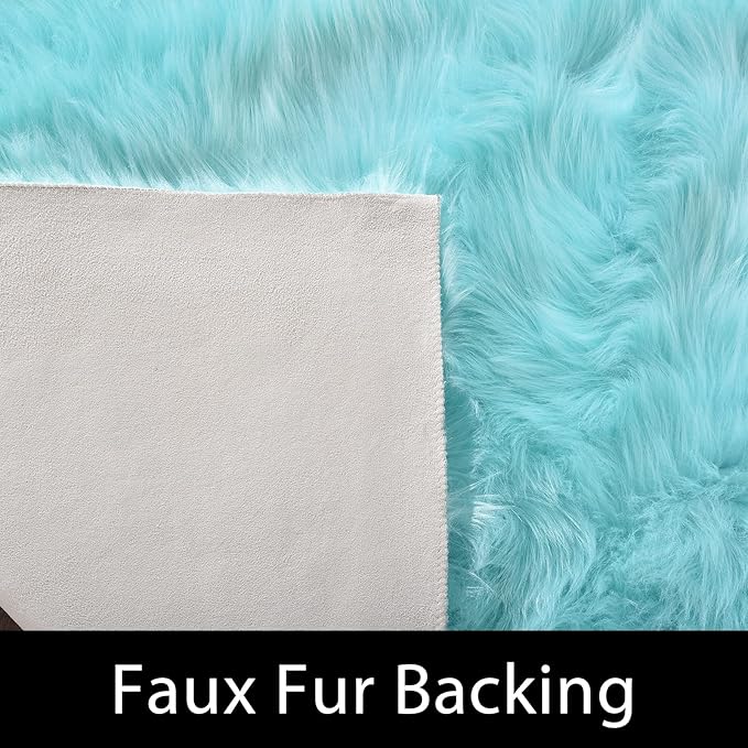 Latepis Blue Rugs for Living Room 5x6.7 Faux Sheepskin Fur Area Rug for Bedroom Soft Fluffy Furry Rugs Washable Carpet for Dorm Home Décor, Rectangle