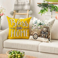 Bless Our Home Farmhouse Eucalyptus Leaves Throw – Yellow, 20x20in