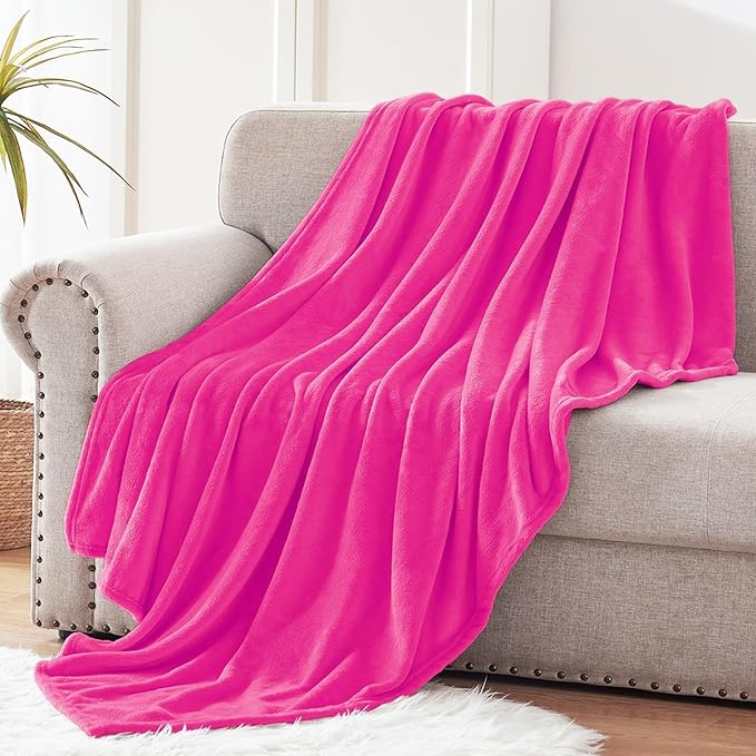 Exclusivo Mezcla Fleece Throw XL Blanket for Couch, Sofa, Super Soft and Warm Hot Pink Blankets, All Season, Cozy, Plush, Lightweight, 50x70 Inches