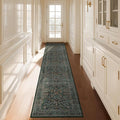 Hazo Haus Washable Dark Green 2x10 Runner Rug for Hallway, Kitchen, 10 ft Non Slip Stain Resistant Extra Long Soft Rugs, Vintage Floral Unique Botanical Floor Mat
