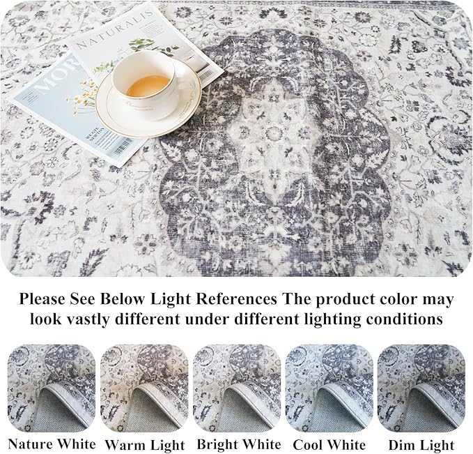Hallway 2x6 Washable Runner Rug: Oriental Stain Resistant Kitchen Entryway Rugs Farmhouse Ultra Soft Bathroom Bedroom Print Floor Mat Thin Non Slip Indoor Carpet for Living Room Laudry (2 X 6, Grey)