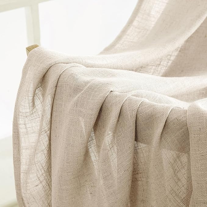 MIULEE Light Taupe Linen Curtains 108 Inches Long 2 Panels for Bedroom Living Room, Soft Linen Textured Window Drapes Semi Sheer Light Filtering Back Tab Rod Pocket Farmhouse Modern Burlap Look Decor