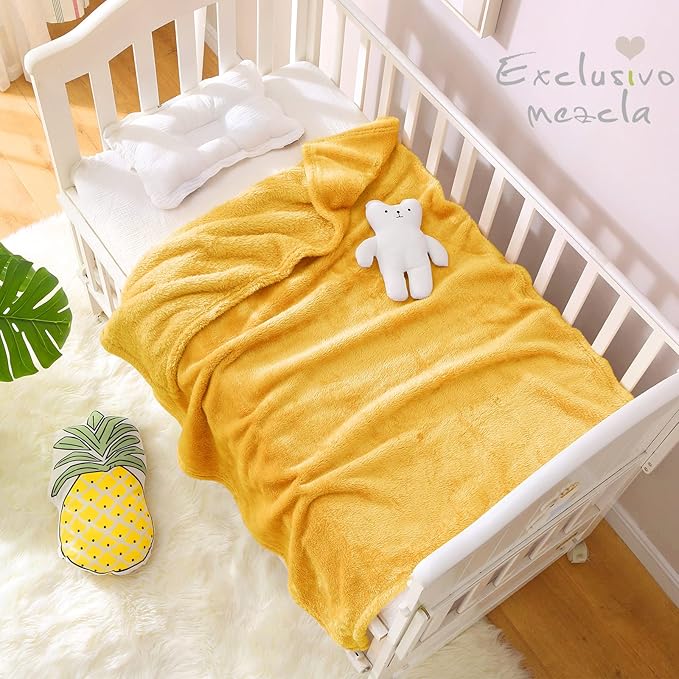 Exclusivo Mezcla Plush Fuzzy Fleece Throw Blanket, Super Soft, Fluffy and Warm Blankets for Couch, Bed, All Season (Mustard Yellow, 40x50 inches)