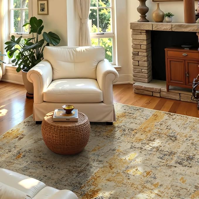Entryway Rug 3x5 Beige Bedroom Area Rug Washable Non Slip Abstract Boho Rugs for Indoor Entry, Kitchen, Classroom, Bathroom, Kids Girls Room, Office, College Dorm Small Carpet