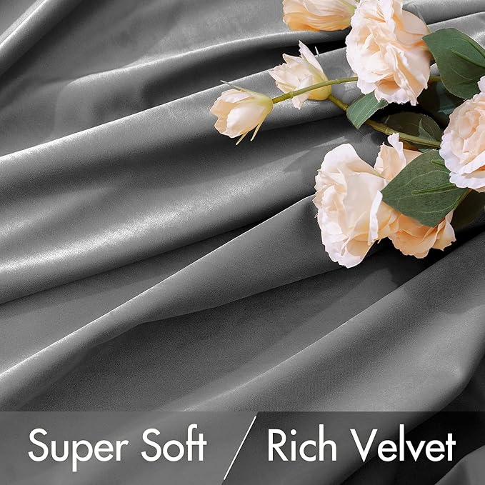 MIULEE Grey Velvet Curtains 96 inches 2 Panels - Luxury Blackout Curtains for Bedroom Living Room Thermal Insulated Super Soft Window Drapes Rod Pocket & Back Tab, W52 x L96 inches