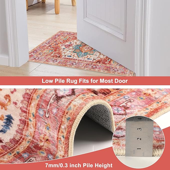 Yamaziot Washable Runner Rug, 2x6 Non-Slip Boho Vintage Hallway Rug Runner with Rubber Backing, Stain Resistant Distressed Carpet Runner for Bedroom, Kitchen, Laundry, Entrance
