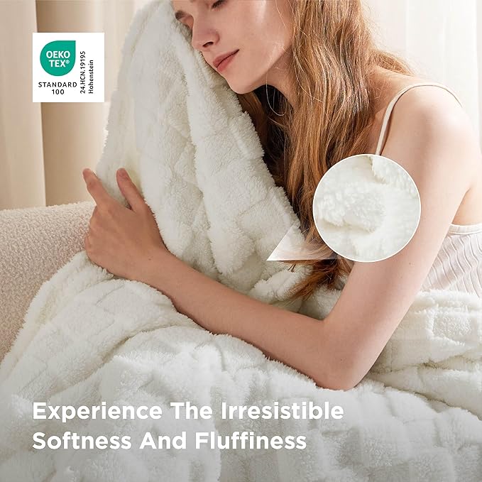 Bedsure GentleSoft Blankets Queen Size for Bed - Super Soft Cozy Blanket for Kids Girls, Large Fuzzy Fleece Throw for Bedroom Decor, White, 90x90 Inches
