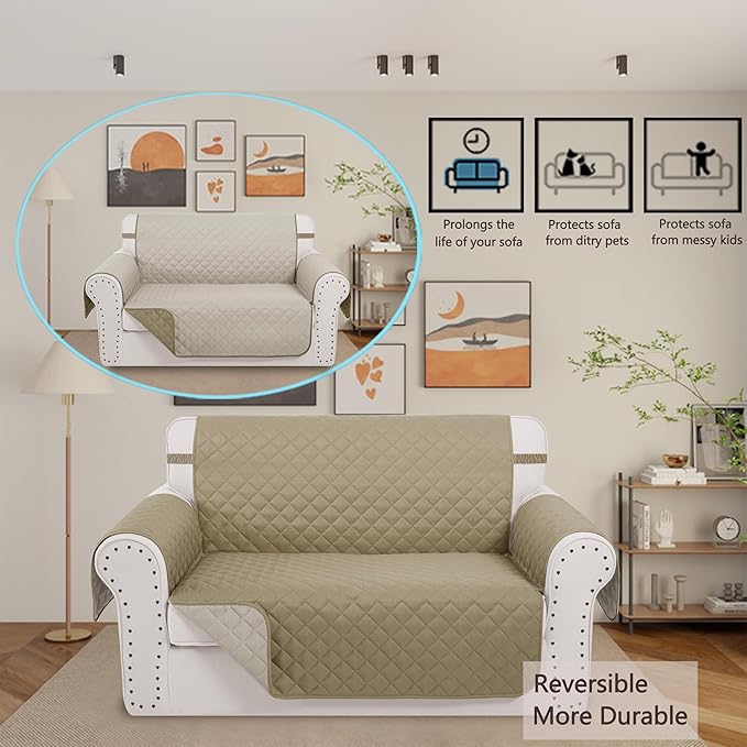 Reversible Loveseat Sofa Covers Couch Cover Furniture Protector(Loveseat,Camel/Beige)