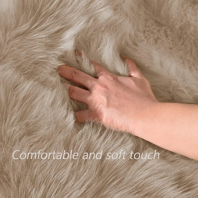 Latepis Beige Washable Rugs 4x6 for Living Room Fluffy Carpet Soft Shaggy Faux Sheepskin Fur Rug for Bedroom Floor Room Rugs Home Decor Sheepskin
