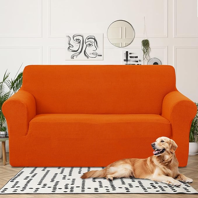 U-NICE HOME Oversized Stretch Loveseat Couch Cover Sofa Covers Washable Sofa Slipcover Furniture Protector for 2 Cushion Couch Sofa Pet Friendly, Orange