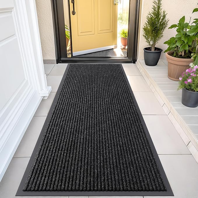 OLANLY Front Door Mat Indoor Outdoor Entrance, Waterproof Heavy Duty Doormat, Fade Resistant, Low Profile, Easy Clean Patio Porch Welcome Floor Mats for Entry, 47x23, Off-Black