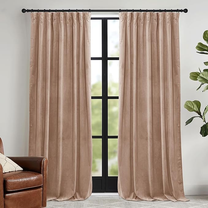 RYB HOME Blush Velvet Curtains 72 inches with Hook Belt, Soft Fabric Room Darkening Thermal Insulated Luxurious Home Decor Curtains for Living Room Bedroom, W 52" x L 72", 2 Panels Set
