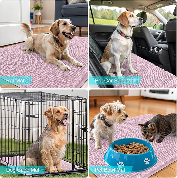 OLANLY Dog Door Mat for Muddy Paws 70x24, Absorbs Moisture and Dirt, Absorbent Non-Slip Washable Doormat, Quick Dry Chenille Mud Mat for Dogs, Entry Indoor Entryway Carpet for Inside Floor, Dusty Rose