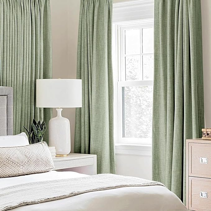 MIULEE Linen Texture Curtains for Bedroom Solid 100% Blackout Thermal Insulated Sage Green Curtains Grommet Room Darkening Drapes for Living Room Nursery 52x45 Inch (2 Panels)