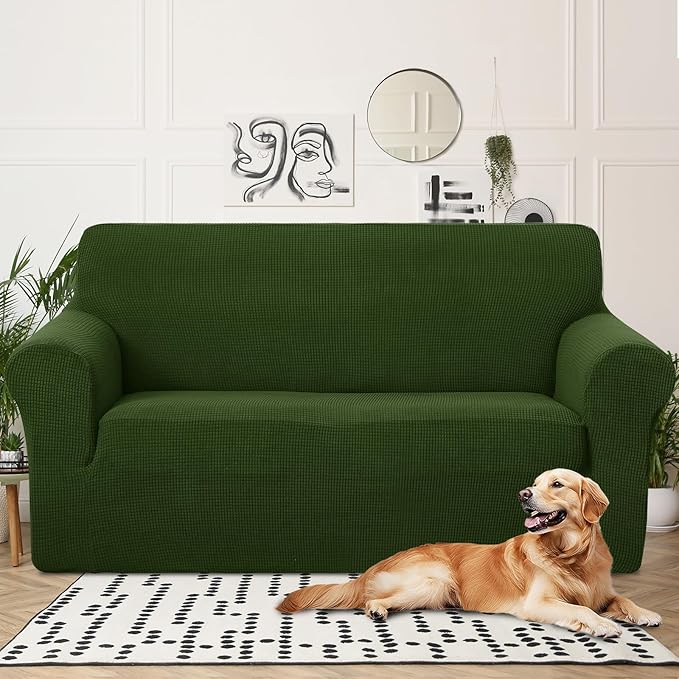 U-NICE HOME Oversized Stretch Loveseat Couch Cover Sofa Covers Washable Sofa Slipcover Furniture Protector for 2 Cushion Couch Sofa Pet Friendly, Bronze Green