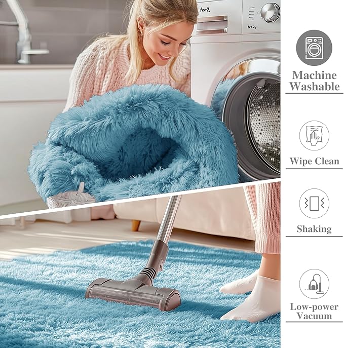 OLANLY Area Rugs for Living Room Bedroom, Machine Washable 4x5.9 ft Soft Fluffy Shaggy Bedside Rug, Indoor Floor Carpet for Kids Girls and Boys, Dorms, Nursery Rooms, Home Decor Aesthetic, Slate Blue