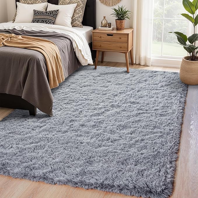 Chicrug Soft Area Rugs for Bedroom Living Room Plush Fluffy Rug 6x9 Feet, Shag Furry Area Rug Carpet Non Shedding for Nursery Children Kids Girls Room Home Decorative, Grey