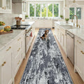 Washable Area Rugs 2'6'' x12 Non-Slip Modern Abstract Soft for Living Room Entryway Bedroom Nursery, Print Pattern, Black Navy Blue Gray
