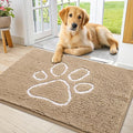 Smiry Dog Door Mat for Muddy Paws, Absorbent Dirt Trapper Non Slip Quick Dry Washable Chenille Mat for Mud Dogs, Entry Rug for Indoor and Outdoor (40x24 Inches, Beige and White)