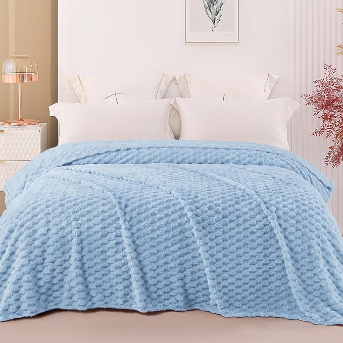 Exclusivo Mezcla Fleece Queen Blanket for Bed, Extra Large Fuzzy Stone Blue Bed Blankets, Soft Cozy Plush Sofa Throws for All Seasons, 90x90 Inches