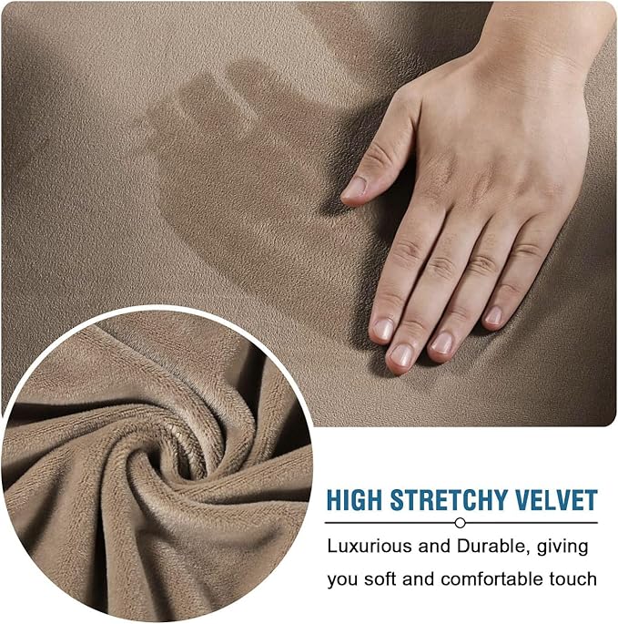 H.VERSAILTEX Real Velvet Plush 3 Piece Stretch Sofa Covers Couch Covers for 2 Cushion Couch Sofa Slipcovers Width Up to 90 Inch Feature Thick Soft Stay in Place (Large Sofa, Camel)