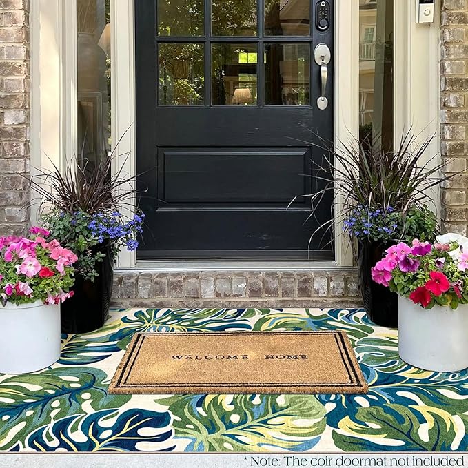 3x5 Botanical Entry Rug - Small Washable Indoor Outdoor Mats for Front Door Non-Slip Porch Rug Spring Tropical Green Leaf Throw Rugs for Living Room Bedroom Entryway Kitchen Office Porch Decor