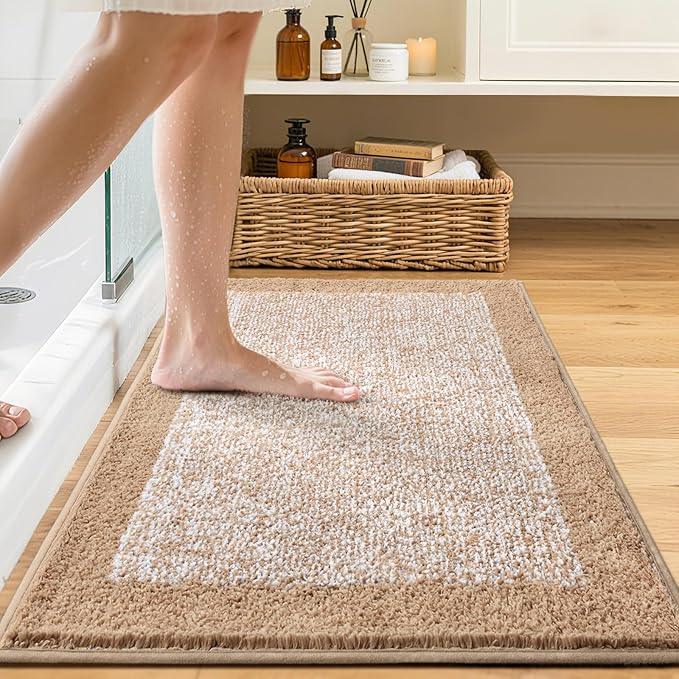 Bathroom Rugs 30x20 Non Slip Washable, Beige Bath Mat for Bathroom Floor Tub, Soft Absorbent Quick Dry Mats for Shower, Bathtub,Home Decor