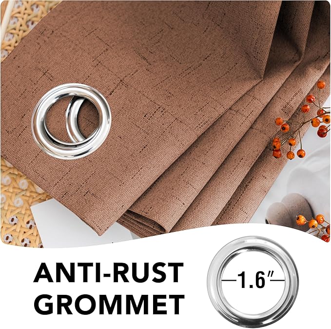H.VERSAILTEX Bedroom Curtains Blackout Linen Blackout Curtains 84 Inches Long, 100% Blackout Thermal Textured Linen Look Curtain Draperies Grommet with White Liner, 2 Panels, Washed Spice