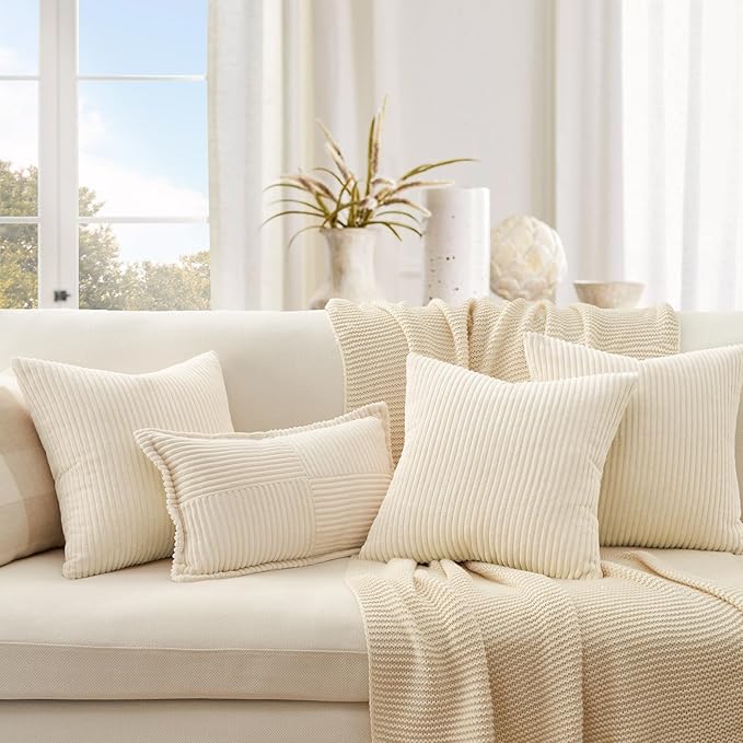 Topfinel Decorative Beige Throw Pillow Covers Cushion Cases, Set of 4 Soft Velvet Modern Double-Sided Designs, Natural Home Decor, Pillow Inserts Not Included (26x26 inch)