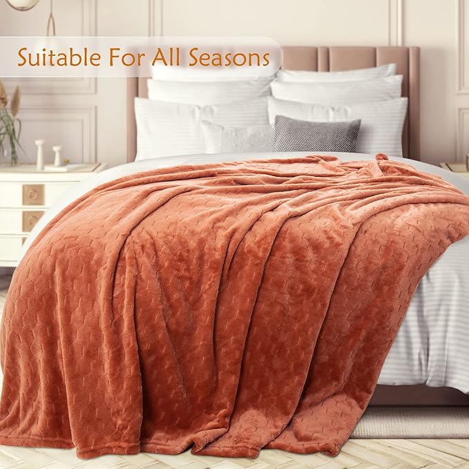 TOONOW Fleece Blanket Super Soft Cozy Throw Blanket 50" x 60", Lightweight Fuzzy Comfy Textured Flannel Blanket Warm Plush Throw Blankets for Couch, Sofa, Bed, Carnelian
