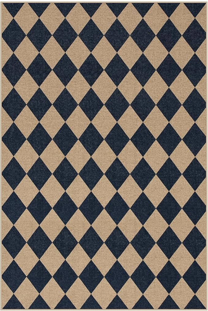 Lahome Colette Checkered Easy Jute Outdoor Rug, Large 6x9 Rug for Living Room Checkerboard Indoor Outdoor Carpet, Farmhouse Patio Office Mat Geometric Non Slip Black Carpet for Backyard Dining Room