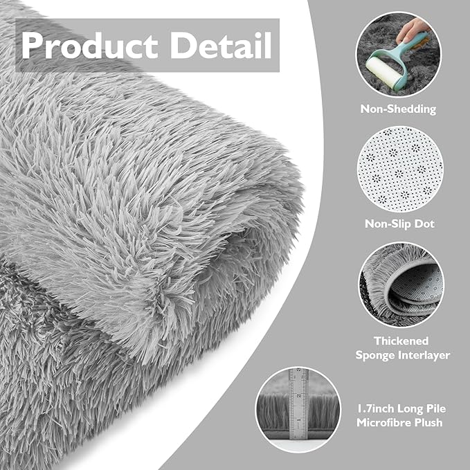 Shag Area Rug for Bedroom 4x6,Grey Fluffy Area Rugs for Living Room,Soft Fuzzy Rug Non-Shedding Indoor Plush Carpet for Kids Bedroom Nursery Dorm Home Decor