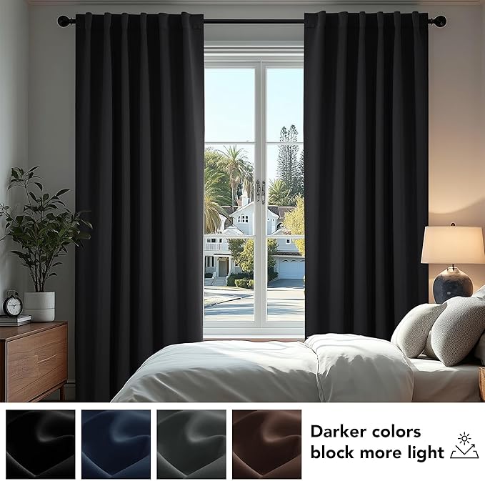 Deconovo Blackout Curtains, Thermal Insulated, W70 x L108 2 Panels, Back Tab, Machine Washable, Room-Darkening Drapes for Bedroom/Living Room Black
