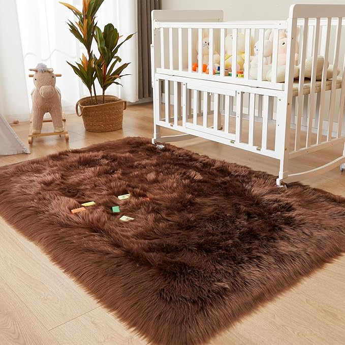 EasyJoy Ultra Soft Fluffy Shaggy Area Rug Faux Fur Rug Chair Cover Seat Pad Fuzzy Area Rug for Bedroom Floor Sofa Living Room (4 x 6 ft Rectangle, Coffee)