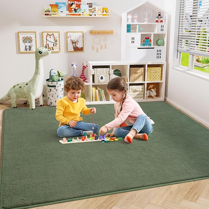 Amearea Large Modern Area Rugs for Bedroom Living Room, 5x8 Feet Sage Green Thickened Memory Foam Rug, Fluffy Indoor Washable Rugs Non Slip Minimalist Carpet for Boys Girls Dorm Nursery Room Decor