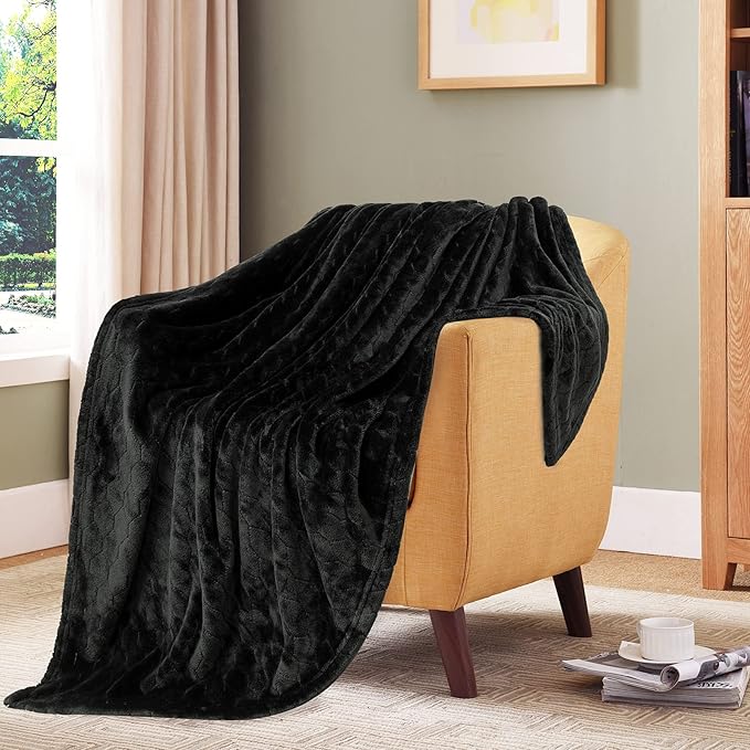 TOONOW Fleece Blanket Fuzzy Plush Throw Blanket 50" x 60", Super Soft Fluffy Bed Blanket Geometric Pattern Comfy Microfiber Flannel Blankets for Couch, Bed, Sofa, Black