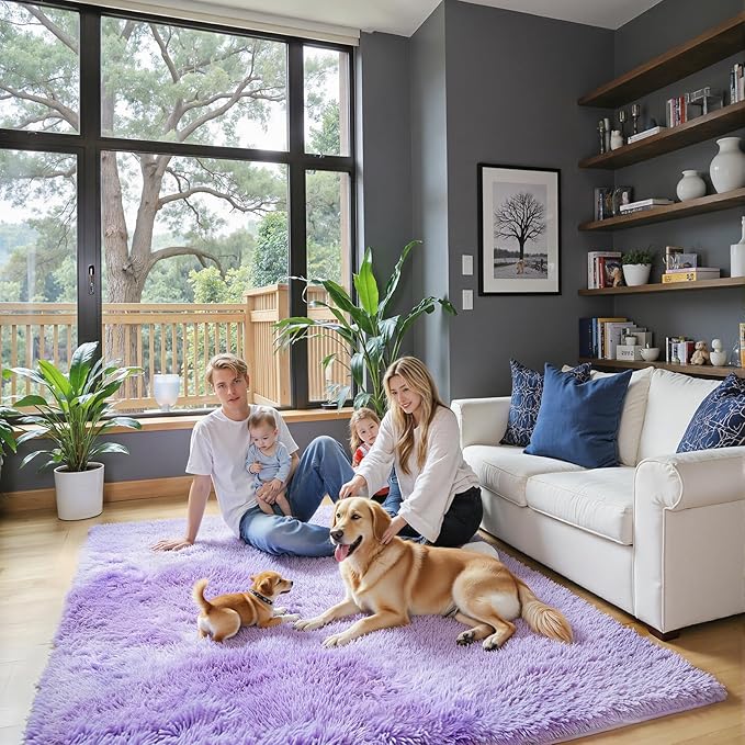 Rugs for Living Room 5x8, Alfombras para Salas Shag Large Plush Soft Area Rug, Shaggy Carpets for Bedroom, Kids Boys Girls Home Decor Aesthetic (Purple Starry, 5x8 Feet)