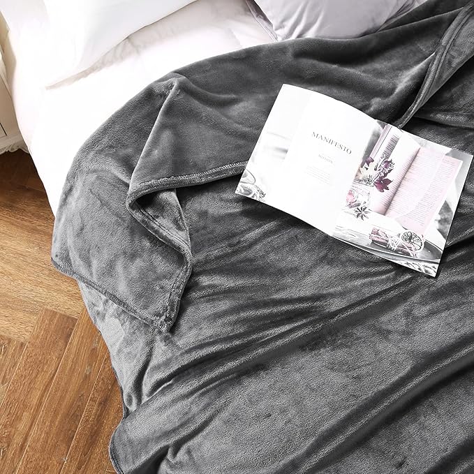 TASTHROW Large Flannel Fleece Throw Blanket, 90×90 Inch - Cozy Lightweight Thick Blanket - All Seasons Suitable for Women, Men and Kids (Grey)
